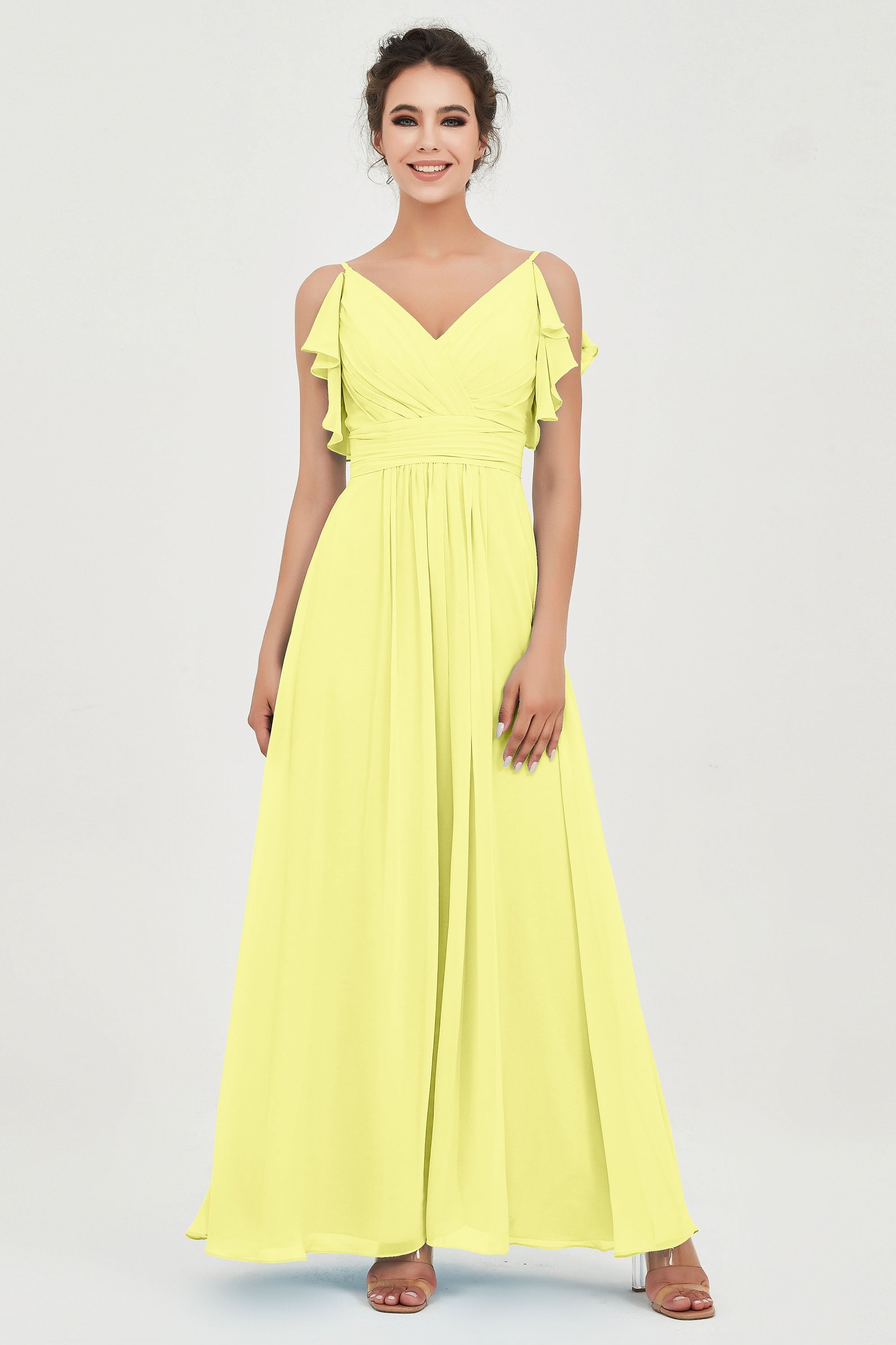 Women's Chiffon Bridesmaid Dresses Ruched Formal Evening Party Gowns Ankle Length