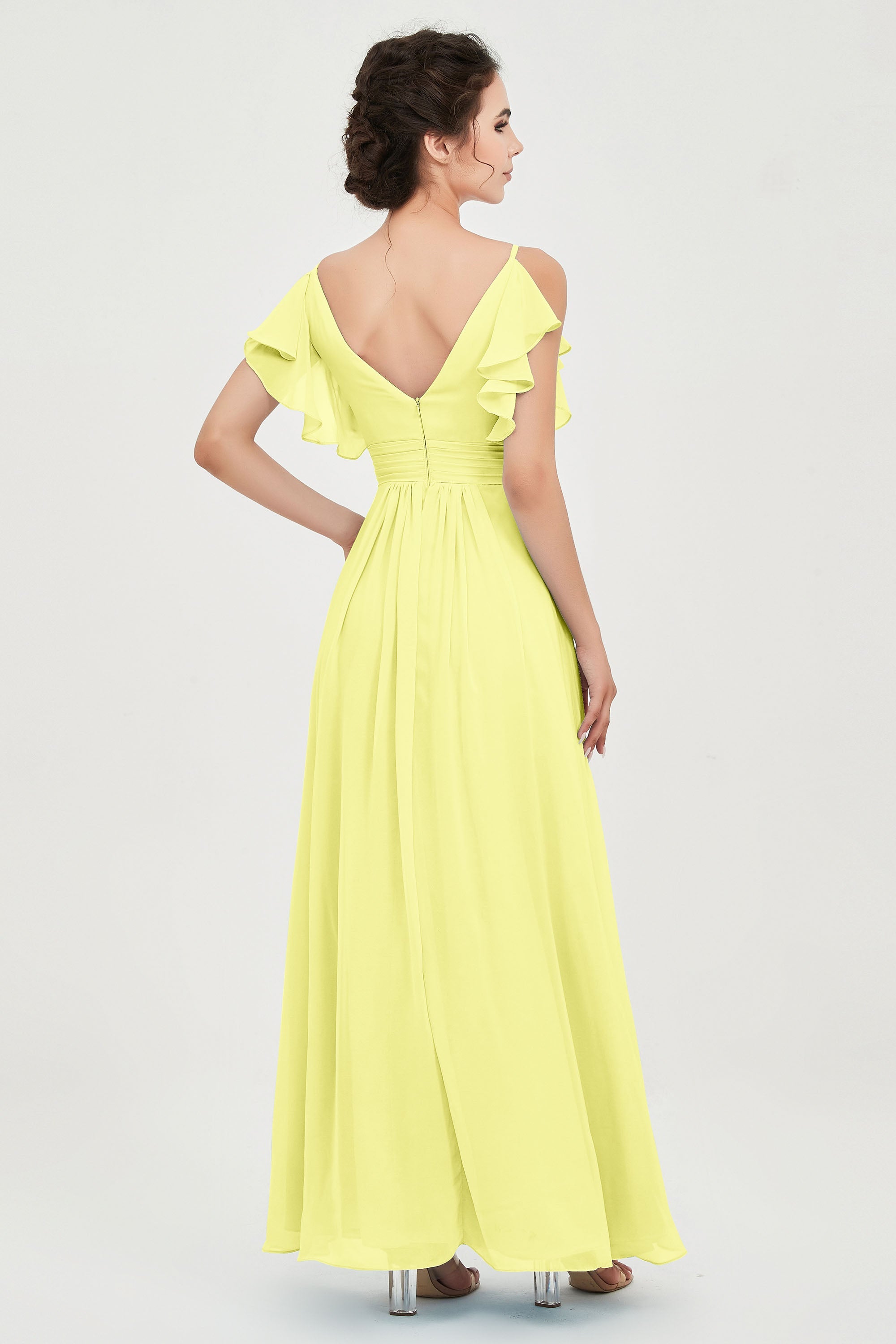 Women's Chiffon Bridesmaid Dresses Ruched Formal Evening Party Gowns Ankle Length