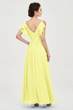 Women's Chiffon Bridesmaid Dresses Ruched Formal Evening Party Gowns Ankle Length