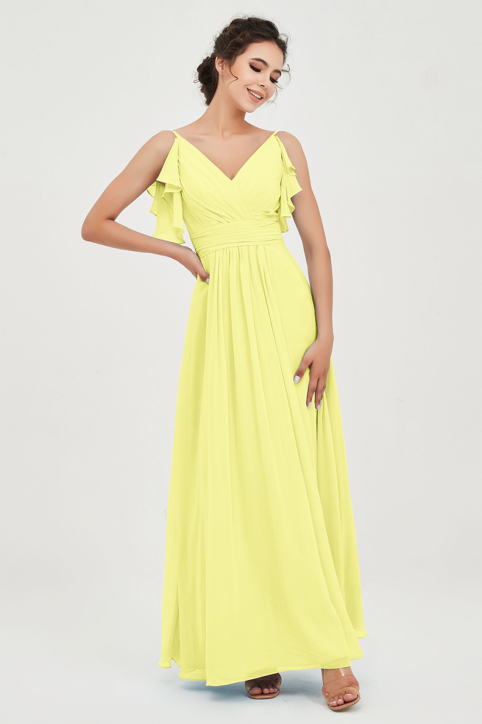 Women's Chiffon Bridesmaid Dresses Ruched Formal Evening Party Gowns Ankle Length