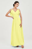 Women's Chiffon Bridesmaid Dresses Ruched Formal Evening Party Gowns Ankle Length