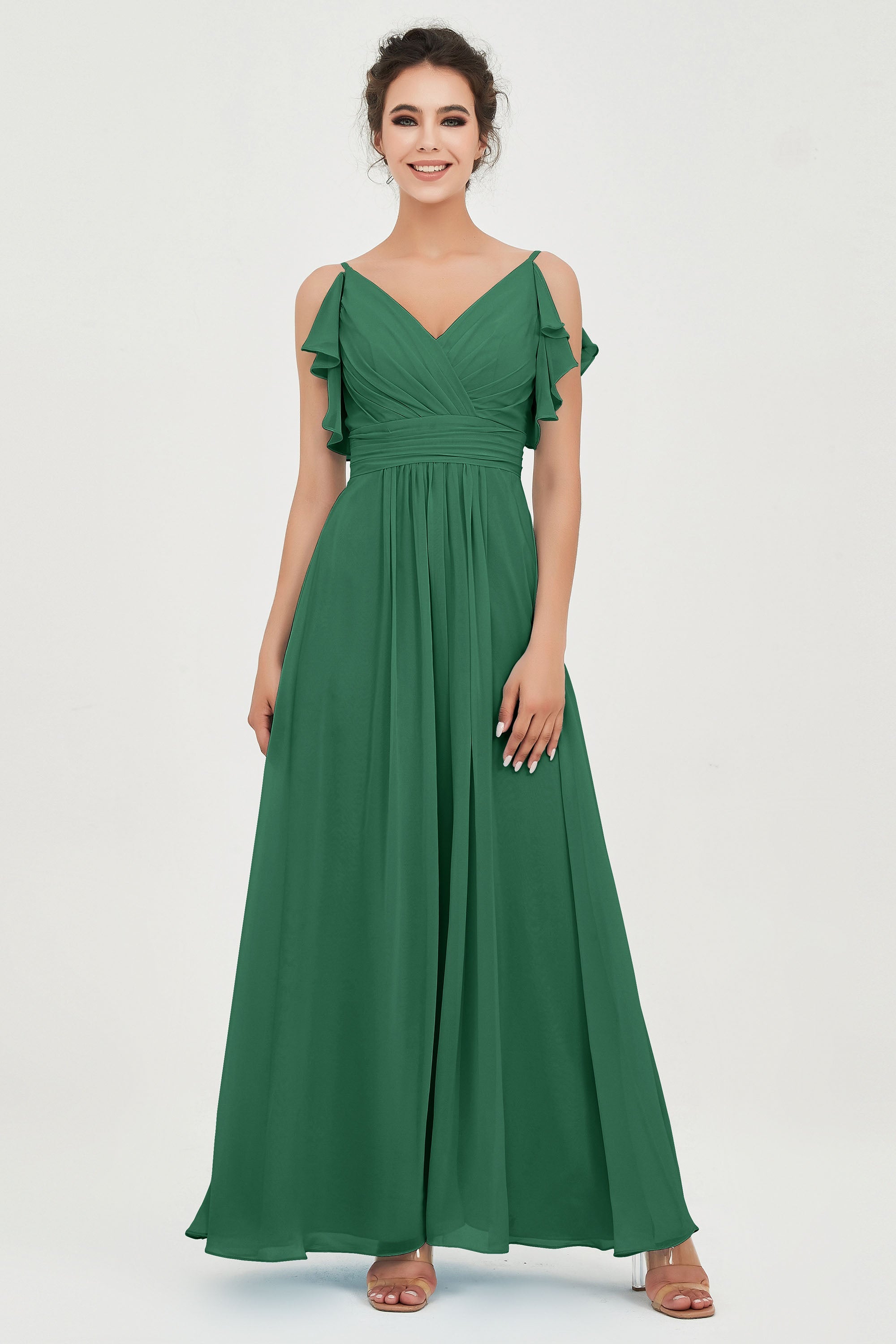 Women's Chiffon Bridesmaid Dresses Ruched Formal Evening Party Gowns Ankle Length