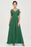 Women's Chiffon Bridesmaid Dresses Ruched Formal Evening Party Gowns Ankle Length
