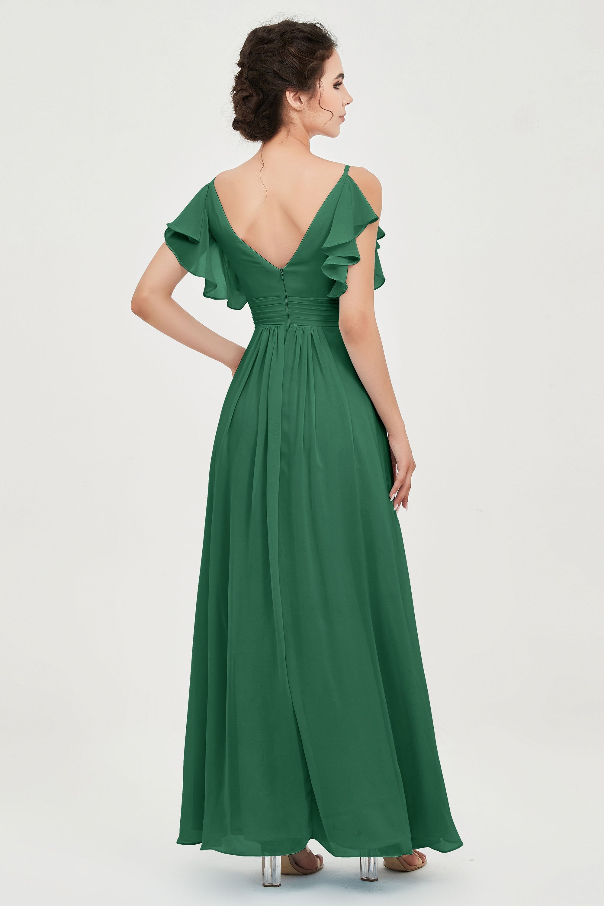 Women's Chiffon Bridesmaid Dresses Ruched Formal Evening Party Gowns Ankle Length