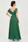 Women's Chiffon Bridesmaid Dresses Ruched Formal Evening Party Gowns Ankle Length
