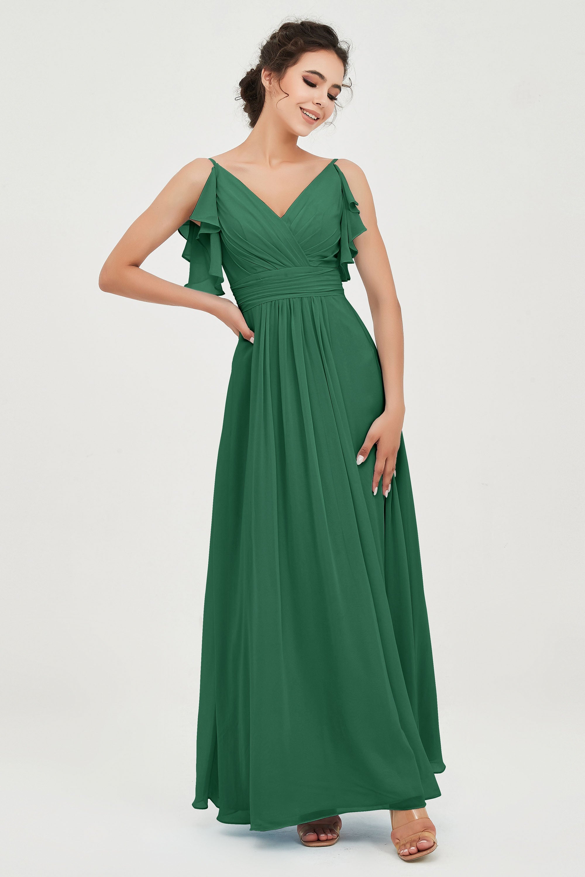 Women's Chiffon Bridesmaid Dresses Ruched Formal Evening Party Gowns Ankle Length