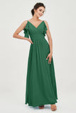 Women's Chiffon Bridesmaid Dresses Ruched Formal Evening Party Gowns Ankle Length