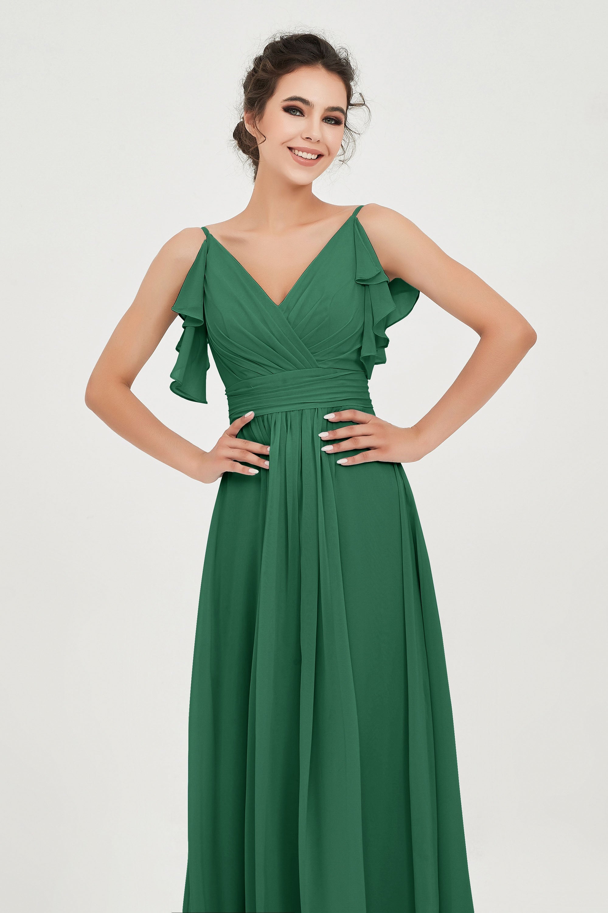 Women's Chiffon Bridesmaid Dresses Ruched Formal Evening Party Gowns Ankle Length