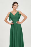 Women's Chiffon Bridesmaid Dresses Ruched Formal Evening Party Gowns Ankle Length