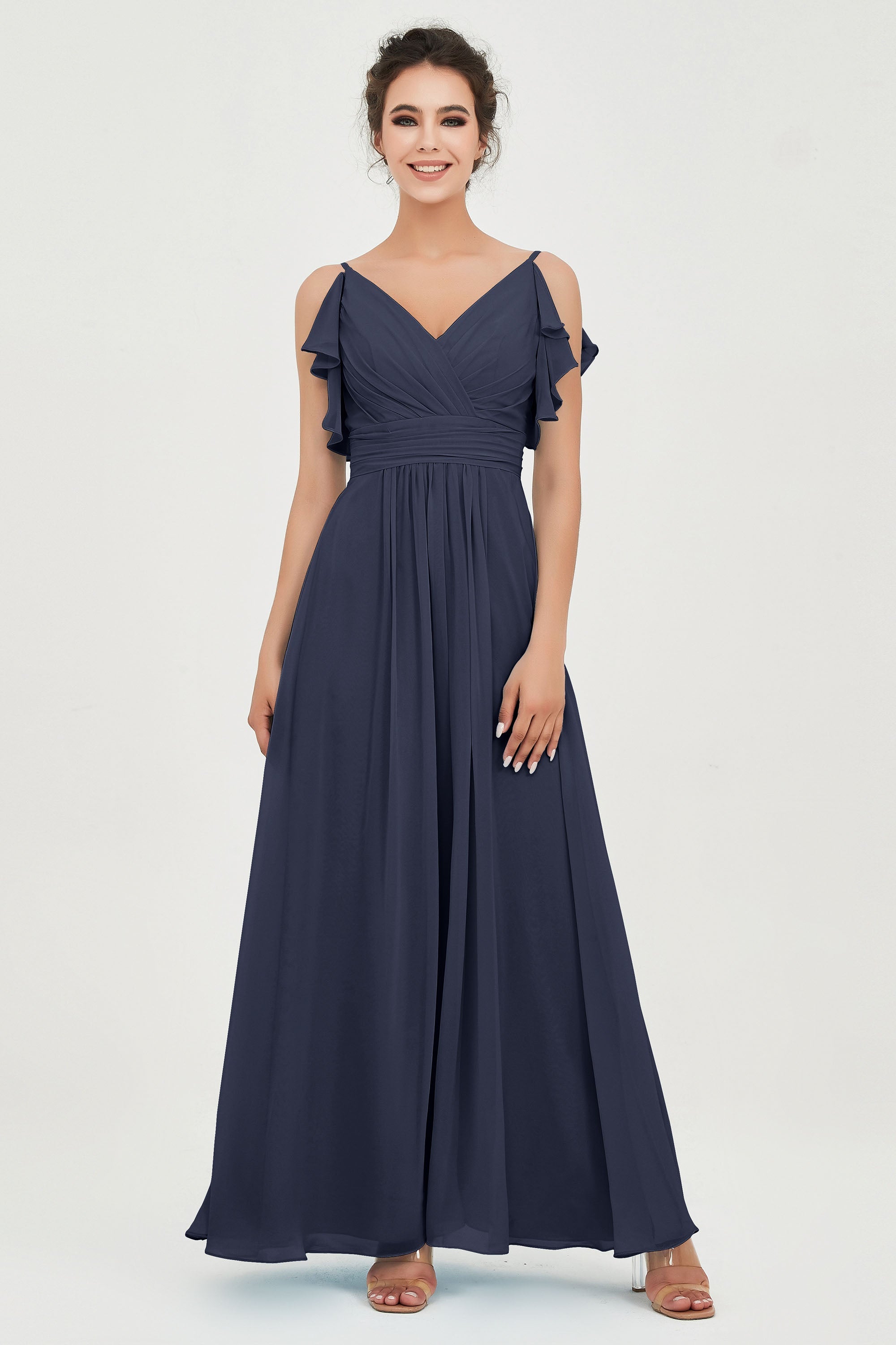 Women's Chiffon Bridesmaid Dresses Ruched Formal Evening Party Gowns Ankle Length