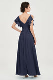 Women's Chiffon Bridesmaid Dresses Ruched Formal Evening Party Gowns Ankle Length