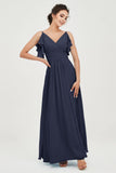 Women's Chiffon Bridesmaid Dresses Ruched Formal Evening Party Gowns Ankle Length