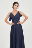 Women's Chiffon Bridesmaid Dresses Ruched Formal Evening Party Gowns Ankle Length