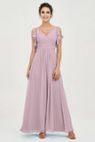 Women's Chiffon Bridesmaid Dresses Ruched Formal Evening Party Gowns Ankle Length