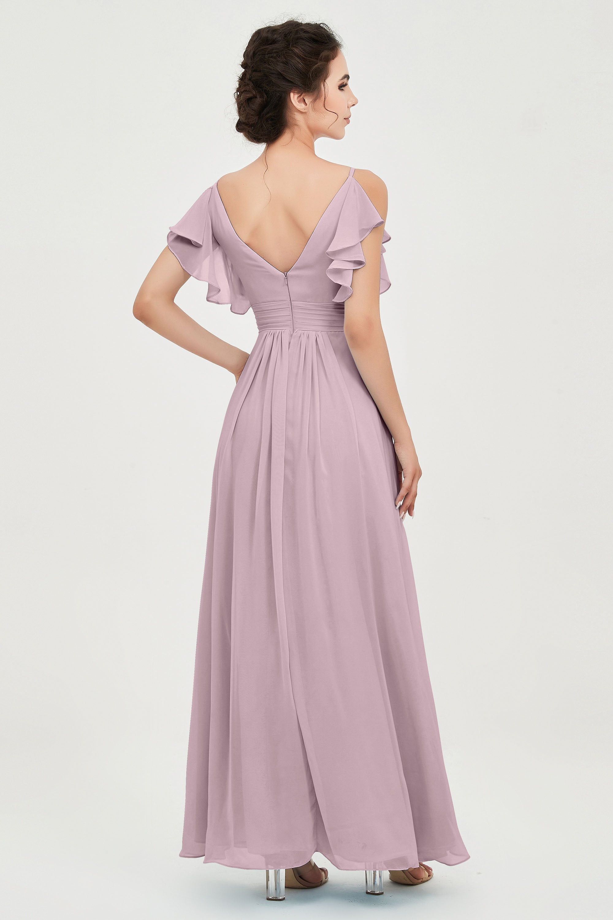 Women's Chiffon Bridesmaid Dresses Ruched Formal Evening Party Gowns Ankle Length