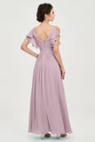 Women's Chiffon Bridesmaid Dresses Ruched Formal Evening Party Gowns Ankle Length