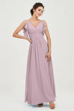 Women's Chiffon Bridesmaid Dresses Ruched Formal Evening Party Gowns Ankle Length