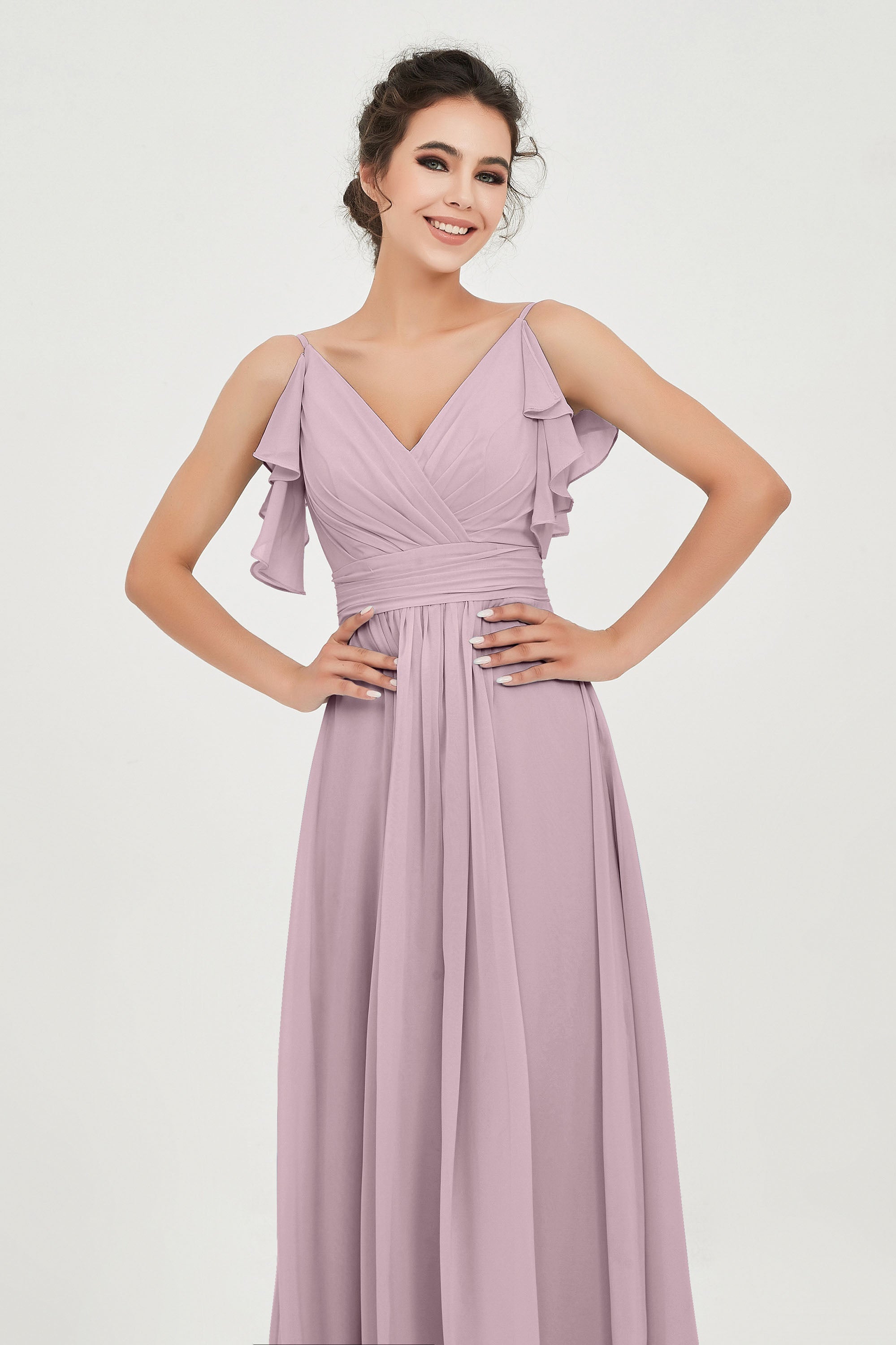 Women's Chiffon Bridesmaid Dresses Ruched Formal Evening Party Gowns Ankle Length