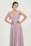 Women's Chiffon Bridesmaid Dresses Ruched Formal Evening Party Gowns Ankle Length