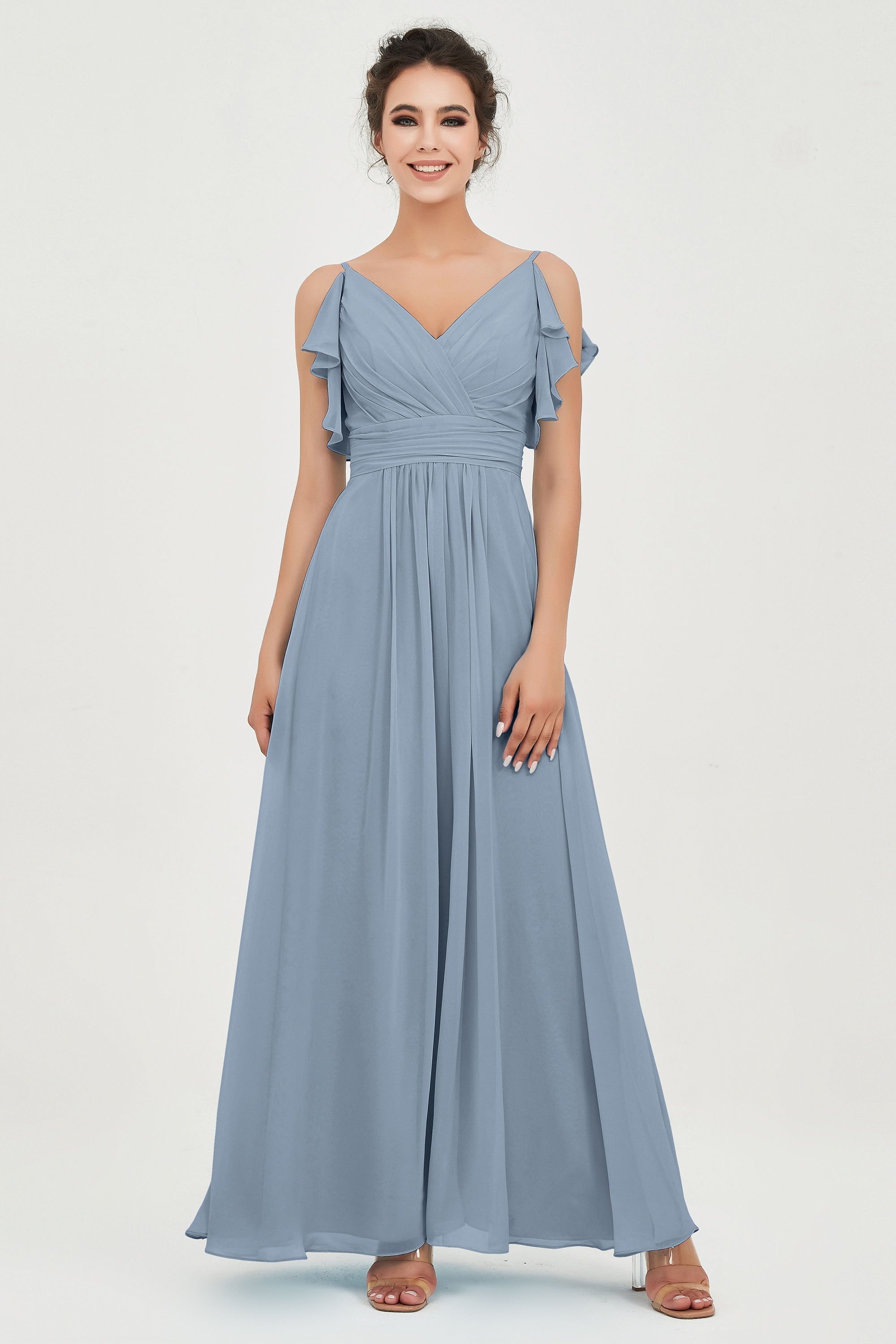 Women's Chiffon Bridesmaid Dresses Ruched Formal Evening Party Gowns Ankle Length