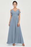 Women's Chiffon Bridesmaid Dresses Ruched Formal Evening Party Gowns Ankle Length