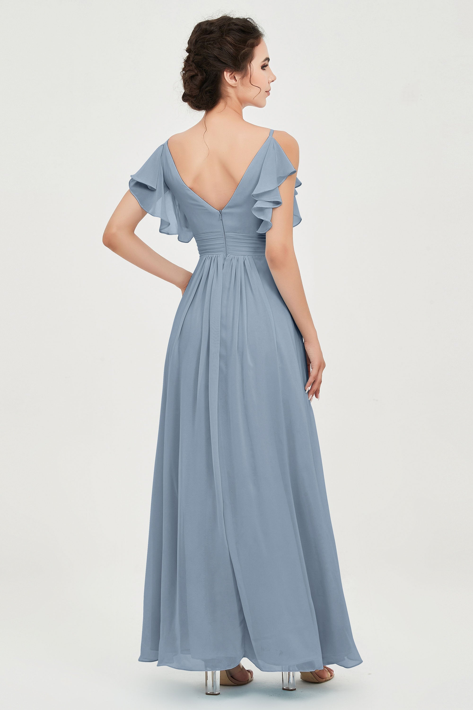 Women's Chiffon Bridesmaid Dresses Ruched Formal Evening Party Gowns Ankle Length