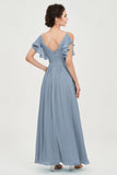 Women's Chiffon Bridesmaid Dresses Ruched Formal Evening Party Gowns Ankle Length