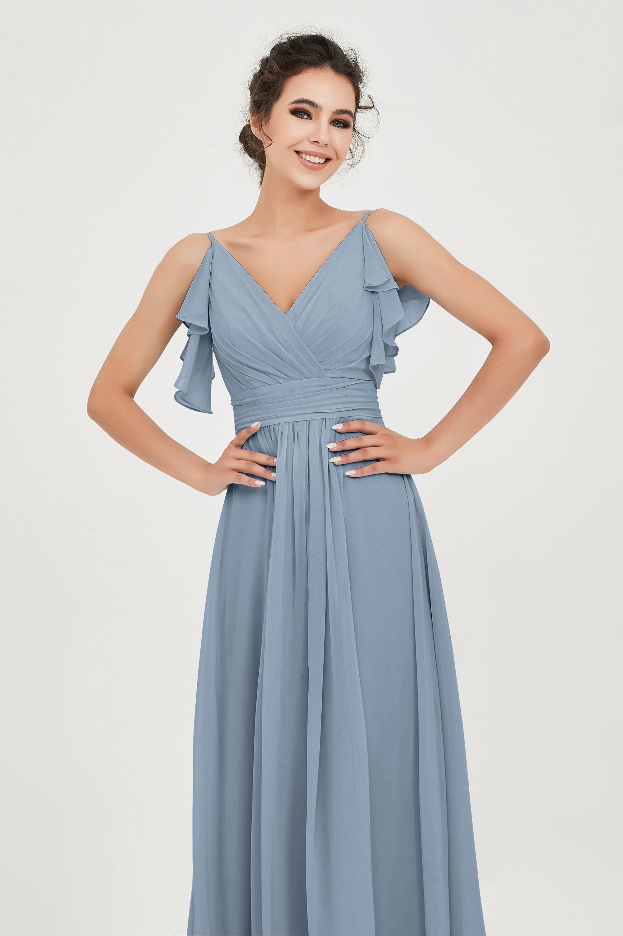 Women's Chiffon Bridesmaid Dresses Ruched Formal Evening Party Gowns Ankle Length