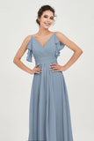 Women's Chiffon Bridesmaid Dresses Ruched Formal Evening Party Gowns Ankle Length