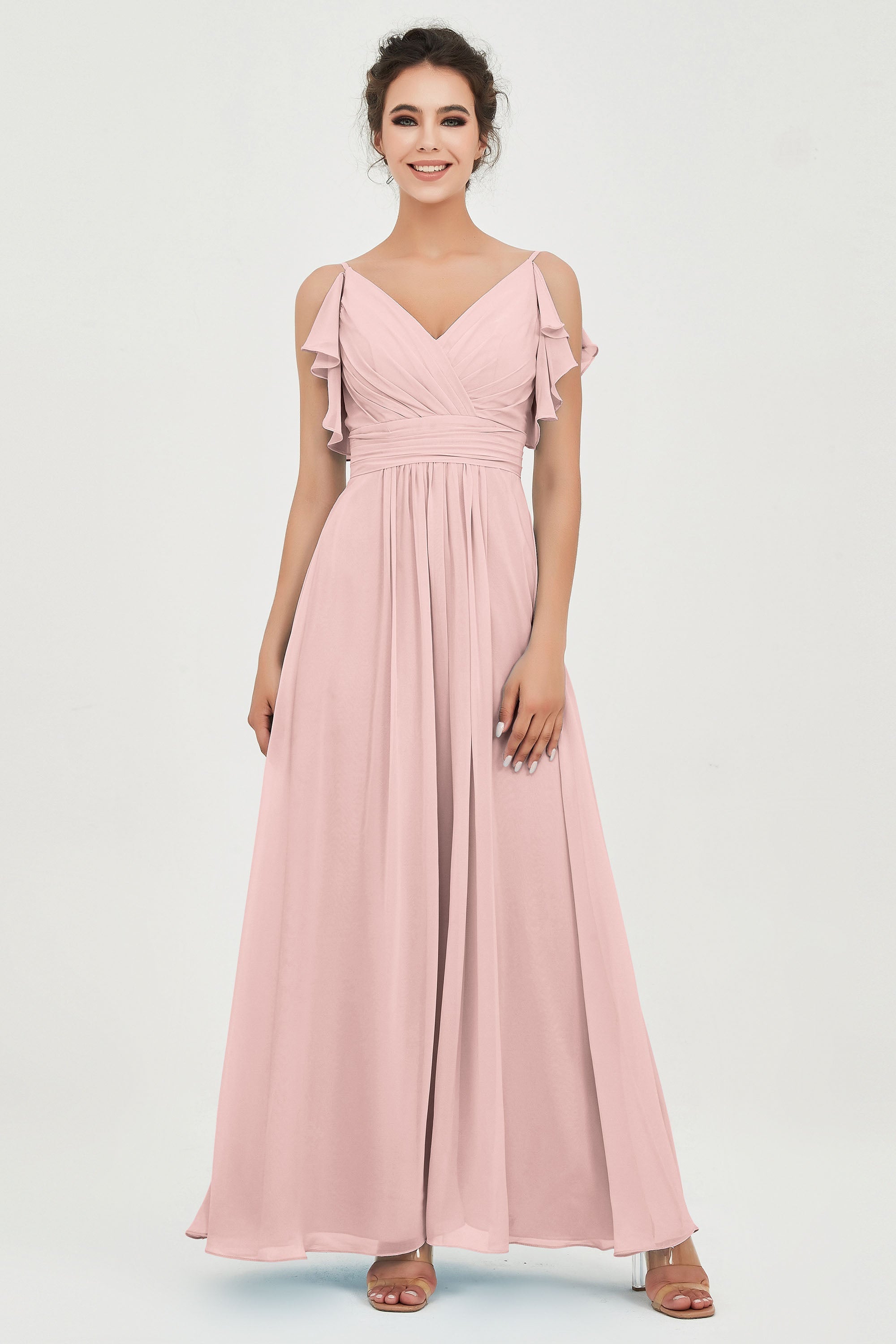 Women's Chiffon Bridesmaid Dresses Ruched Formal Evening Party Gowns Ankle Length