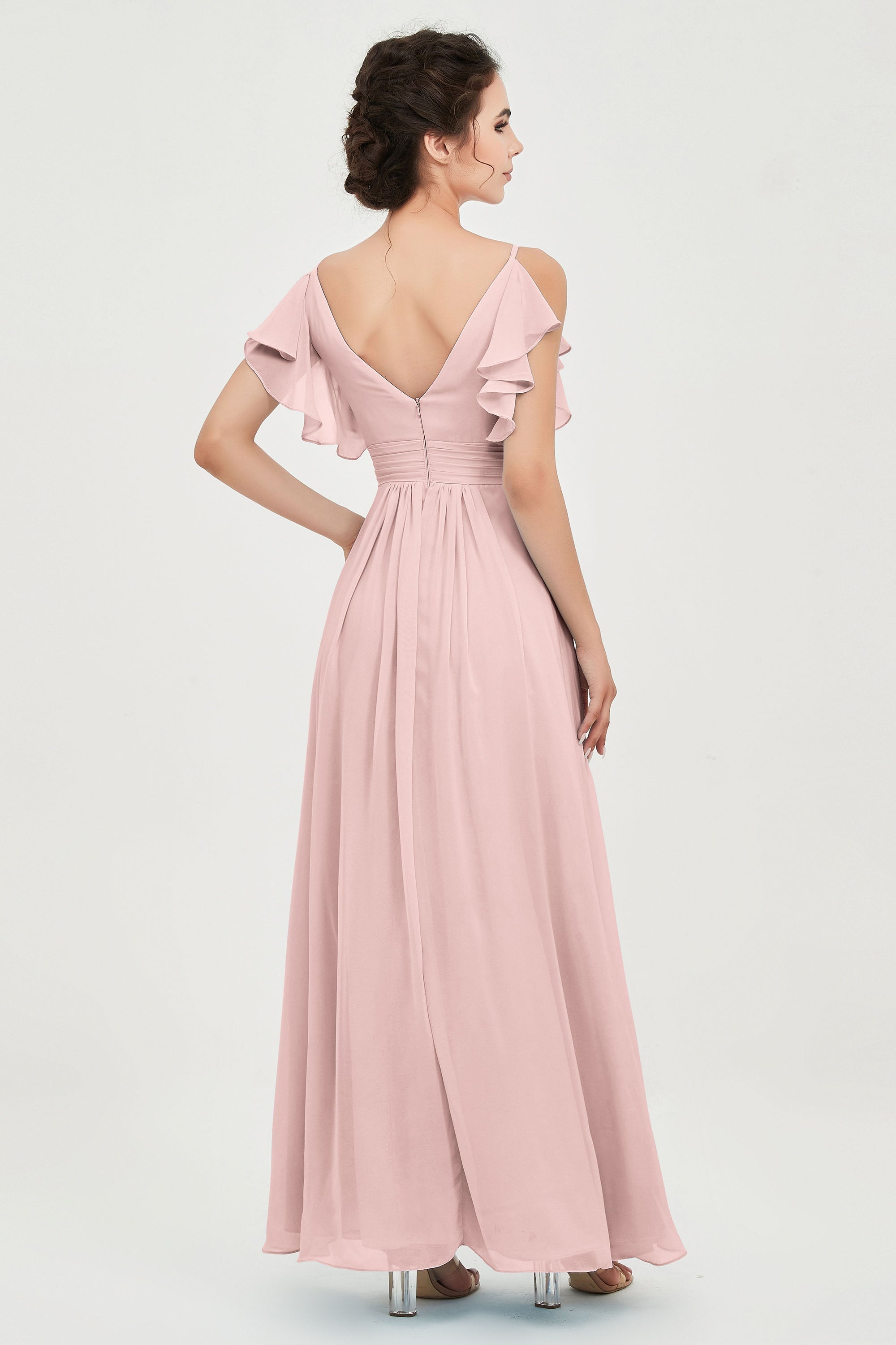 Women's Chiffon Bridesmaid Dresses Ruched Formal Evening Party Gowns Ankle Length