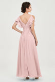 Women's Chiffon Bridesmaid Dresses Ruched Formal Evening Party Gowns Ankle Length