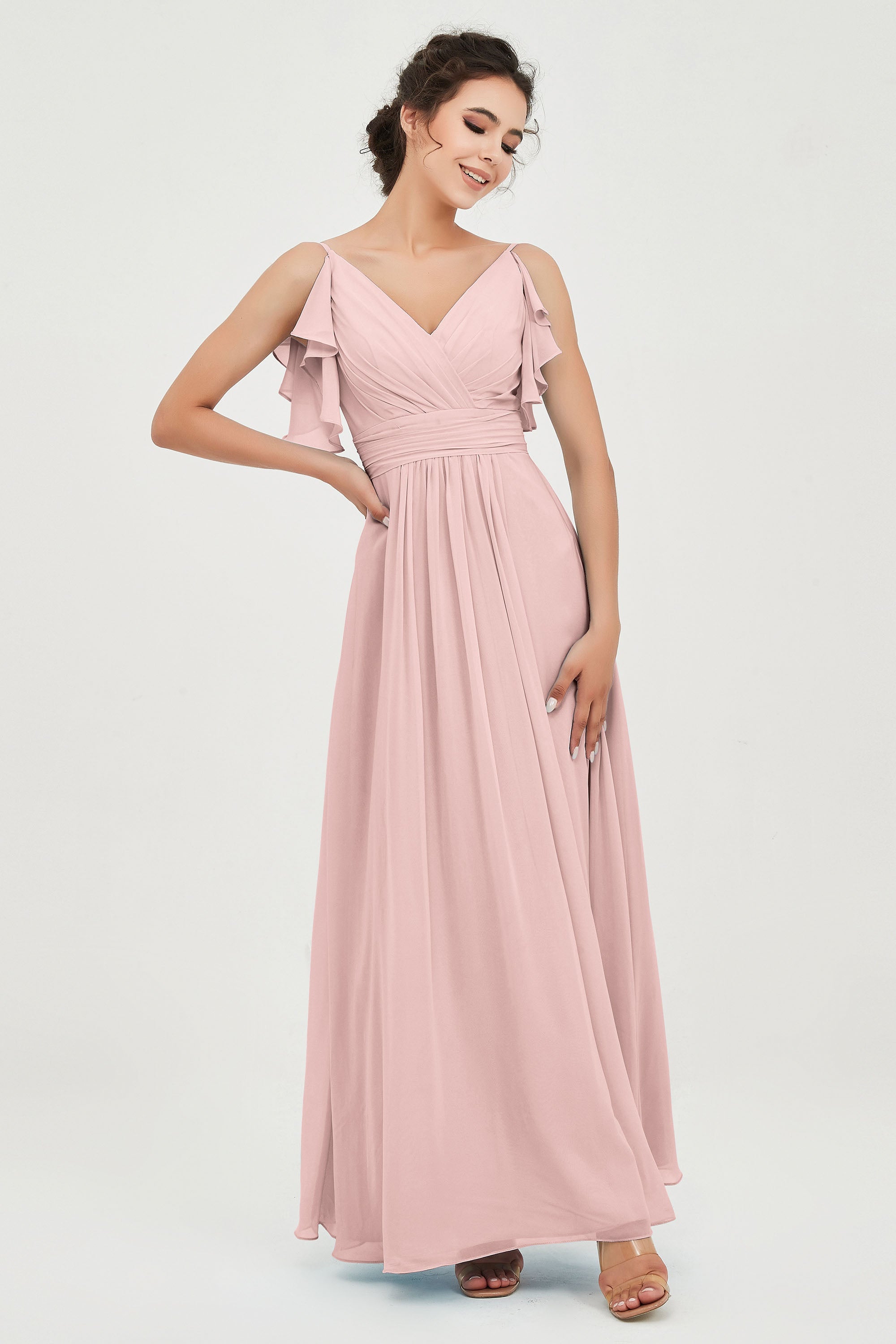 Women's Chiffon Bridesmaid Dresses Ruched Formal Evening Party Gowns Ankle Length