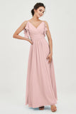 Women's Chiffon Bridesmaid Dresses Ruched Formal Evening Party Gowns Ankle Length