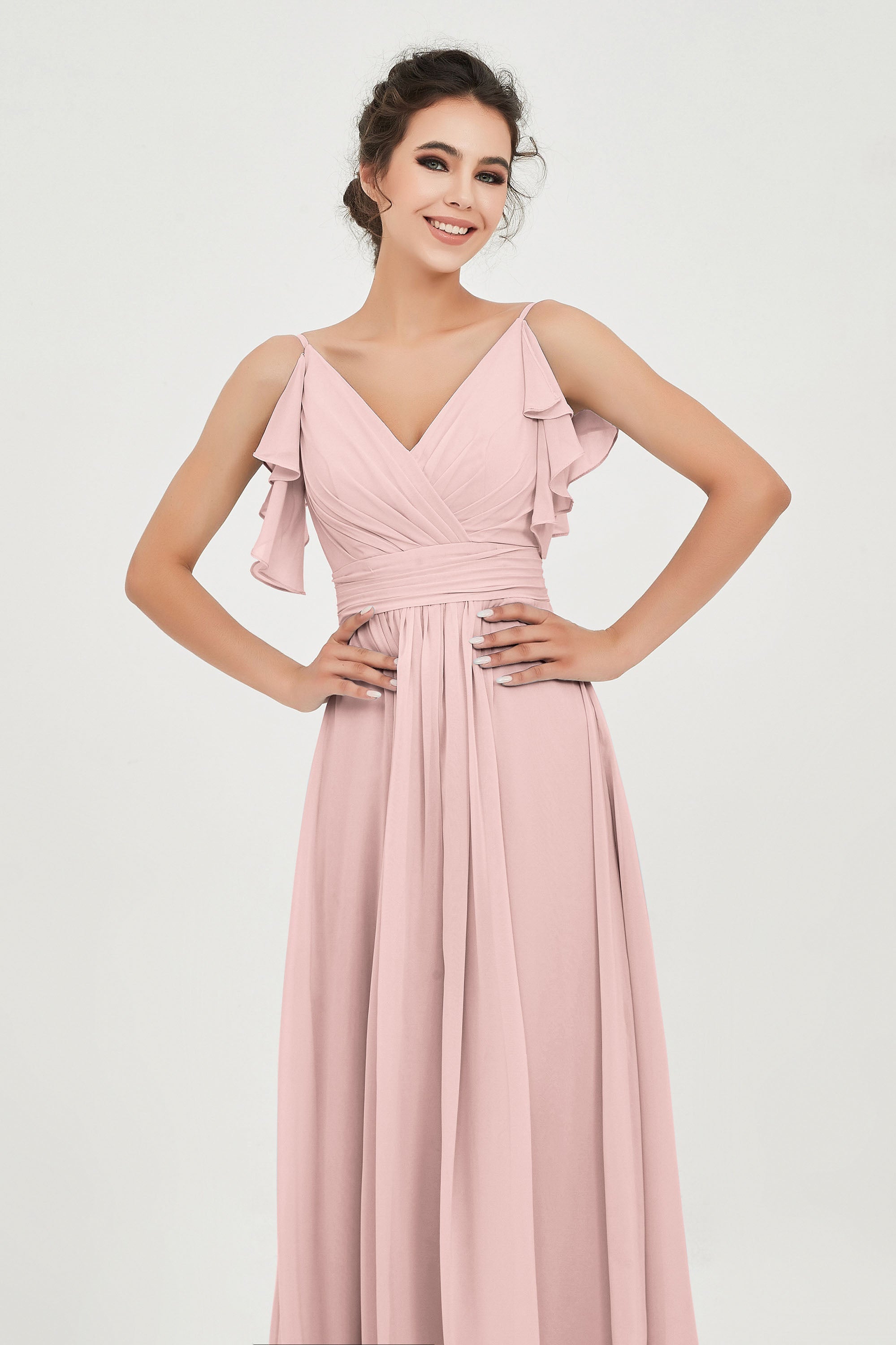 Women's Chiffon Bridesmaid Dresses Ruched Formal Evening Party Gowns Ankle Length