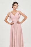 Women's Chiffon Bridesmaid Dresses Ruched Formal Evening Party Gowns Ankle Length