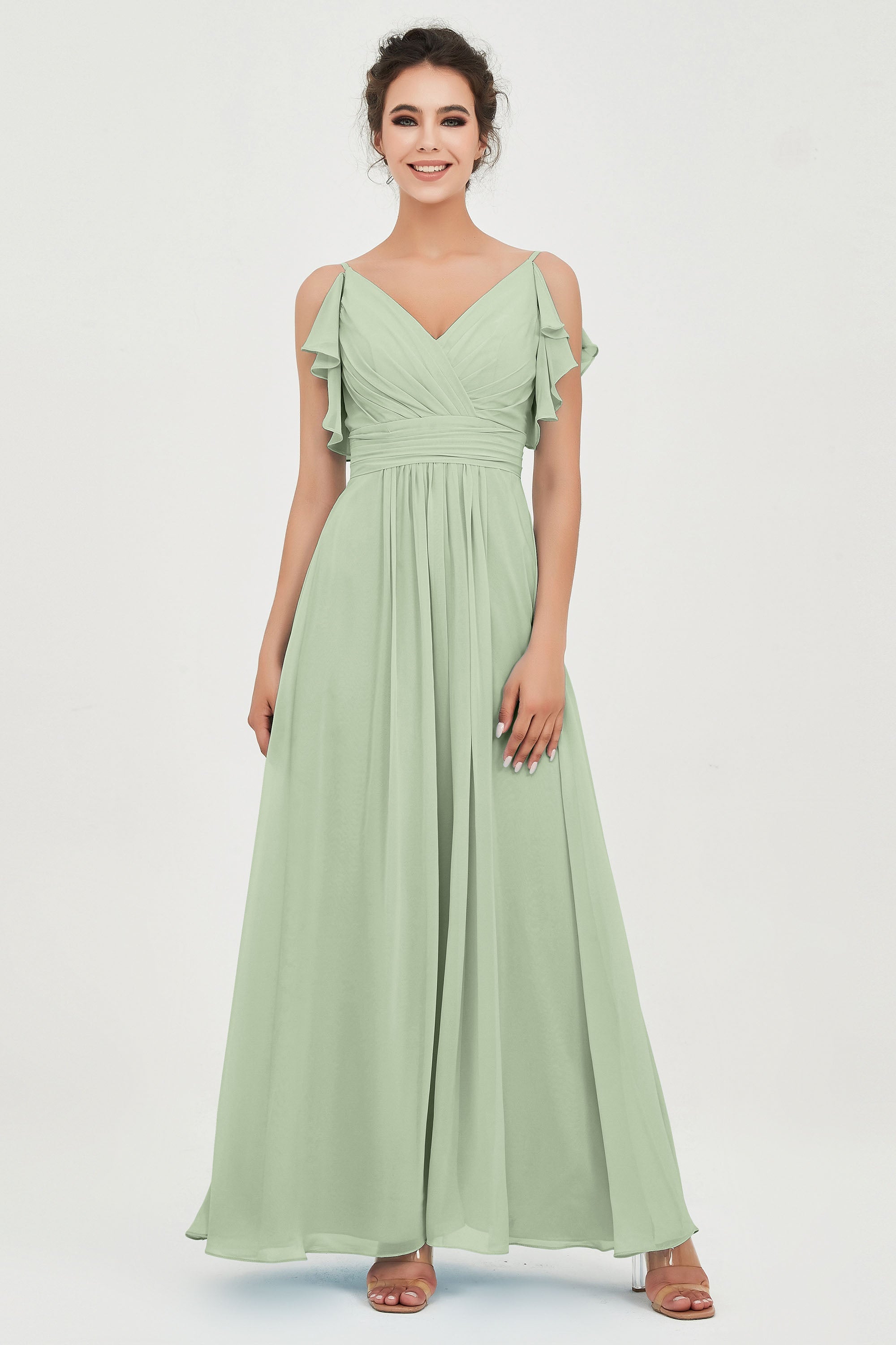 Women's Chiffon Bridesmaid Dresses Ruched Formal Evening Party Gowns Ankle Length
