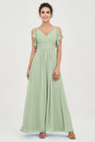 Women's Chiffon Bridesmaid Dresses Ruched Formal Evening Party Gowns Ankle Length
