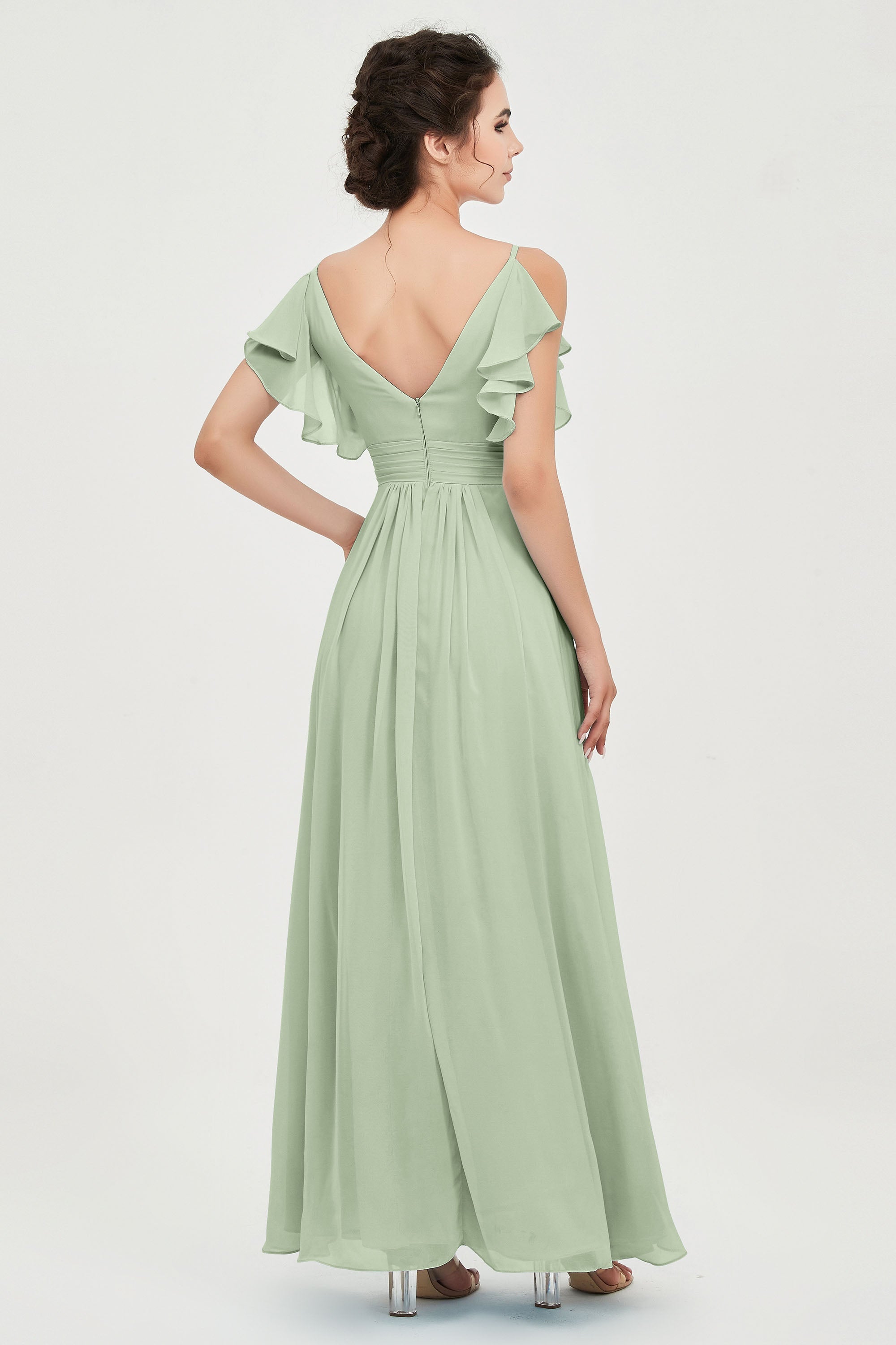 Women's Chiffon Bridesmaid Dresses Ruched Formal Evening Party Gowns Ankle Length