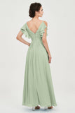 Women's Chiffon Bridesmaid Dresses Ruched Formal Evening Party Gowns Ankle Length