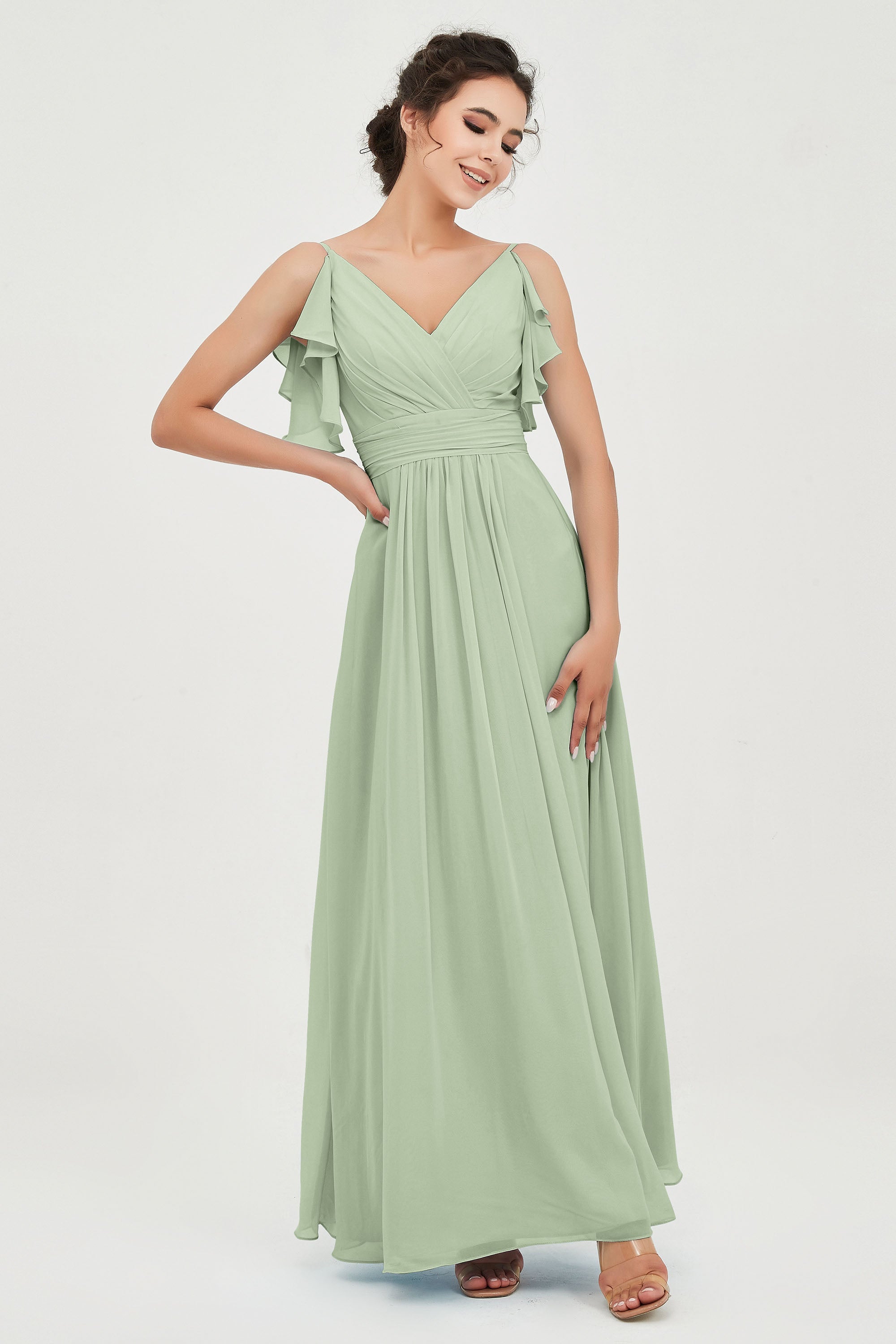 Women's Chiffon Bridesmaid Dresses Ruched Formal Evening Party Gowns Ankle Length