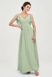 Women's Chiffon Bridesmaid Dresses Ruched Formal Evening Party Gowns Ankle Length