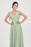 Women's Chiffon Bridesmaid Dresses Ruched Formal Evening Party Gowns Ankle Length