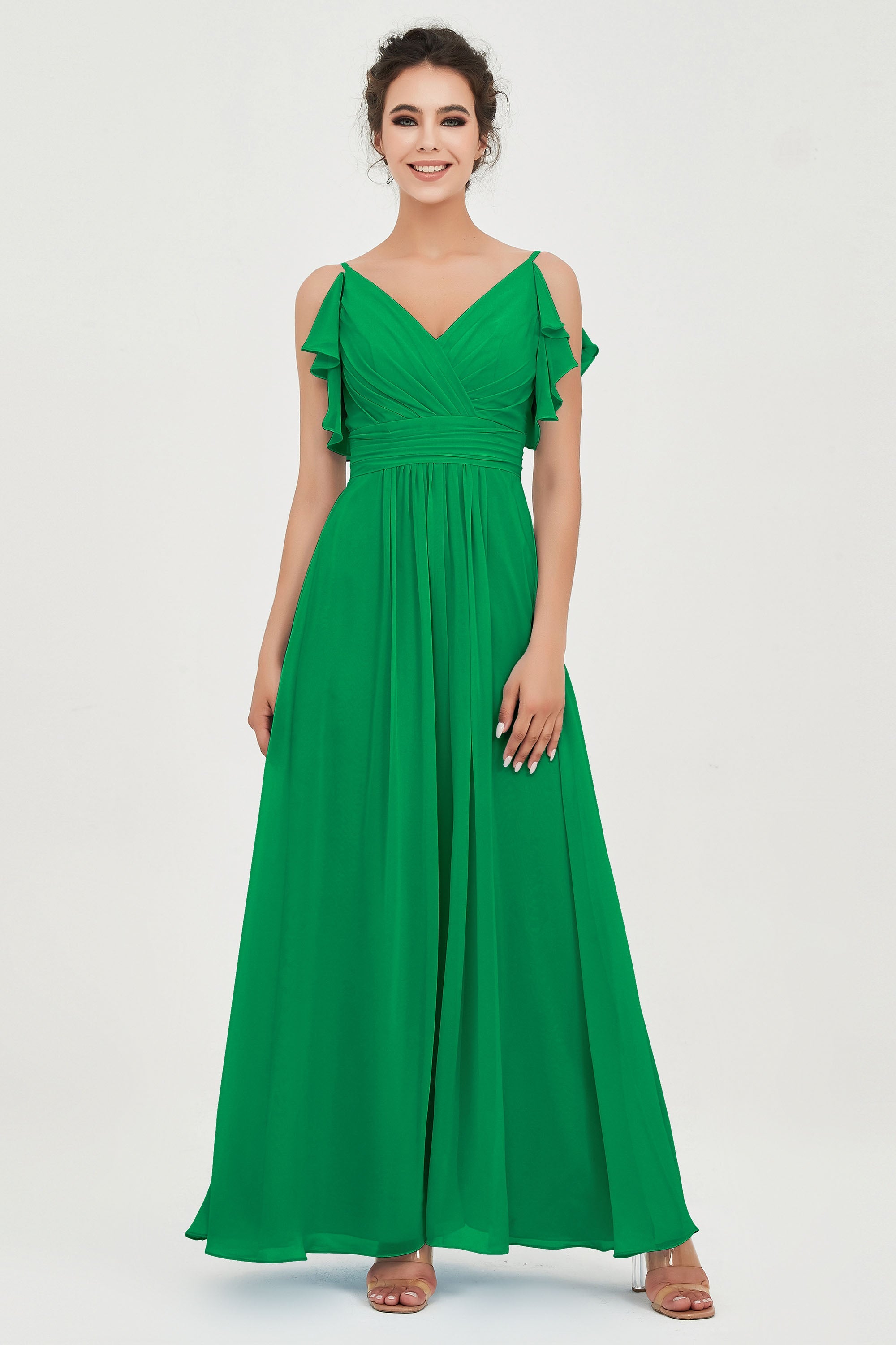 Women's Chiffon Bridesmaid Dresses Ruched Formal Evening Party Gowns Ankle Length