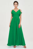 Women's Chiffon Bridesmaid Dresses Ruched Formal Evening Party Gowns Ankle Length