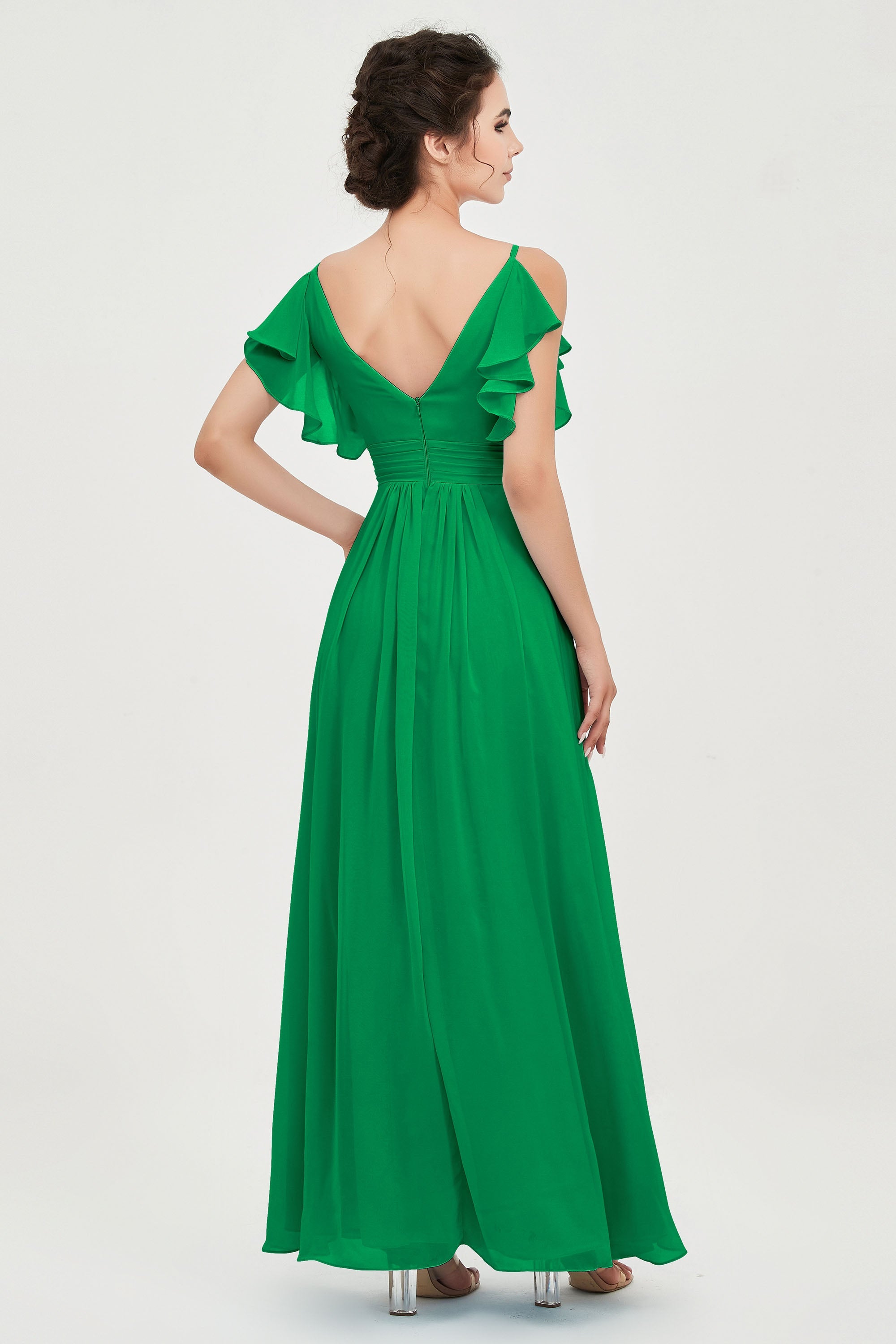 Women's Chiffon Bridesmaid Dresses Ruched Formal Evening Party Gowns Ankle Length