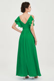 Women's Chiffon Bridesmaid Dresses Ruched Formal Evening Party Gowns Ankle Length