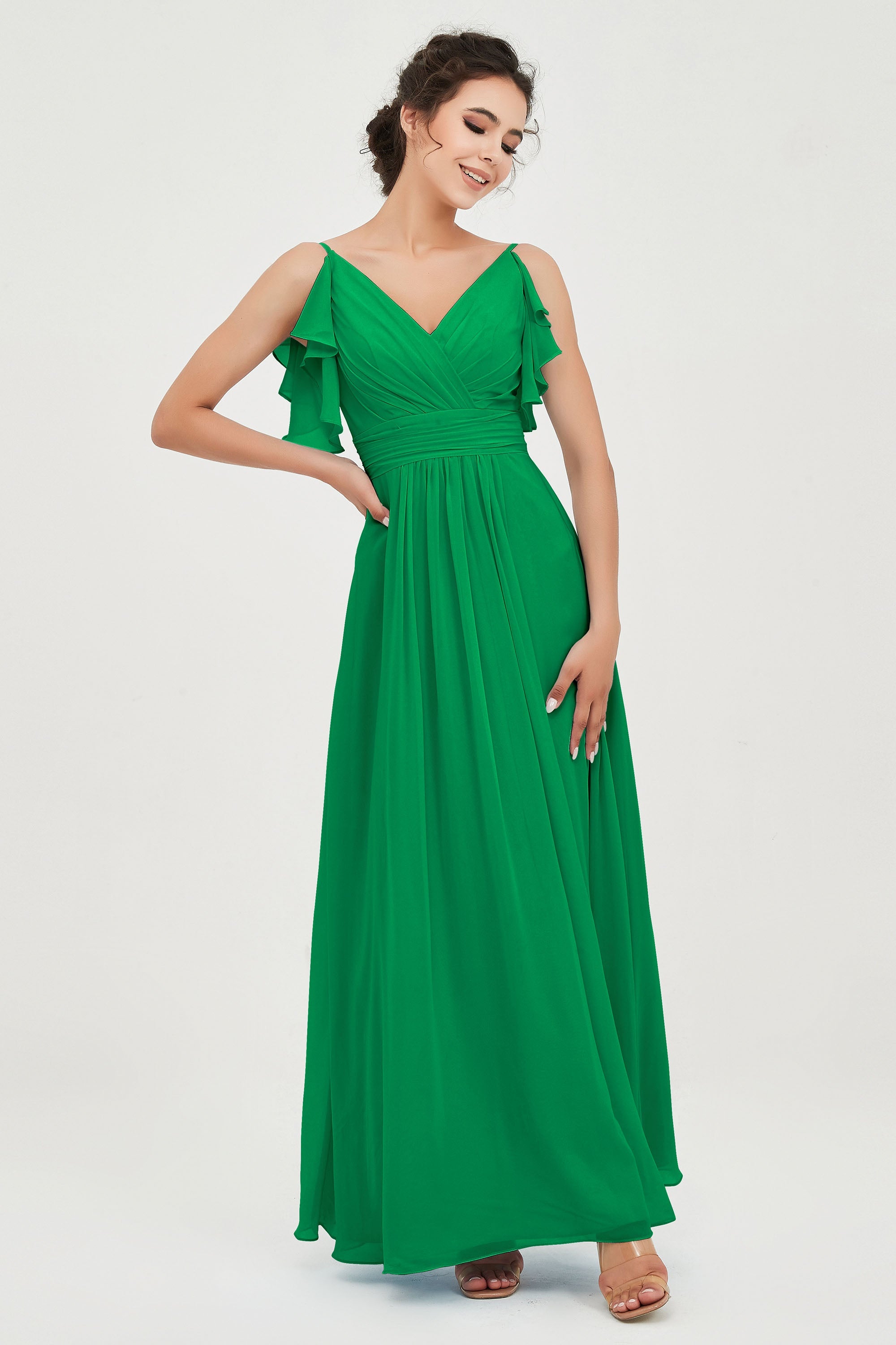 Women's Chiffon Bridesmaid Dresses Ruched Formal Evening Party Gowns Ankle Length