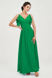 Women's Chiffon Bridesmaid Dresses Ruched Formal Evening Party Gowns Ankle Length