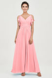 Women's Chiffon Bridesmaid Dresses Ruched Formal Evening Party Gowns Ankle Length